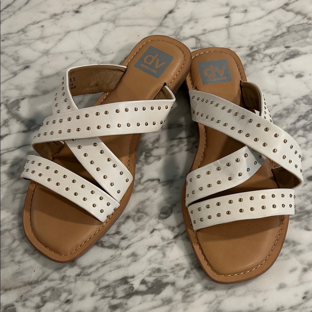 DV by Dolce Vita Women's White Crisscross Studded Sandals